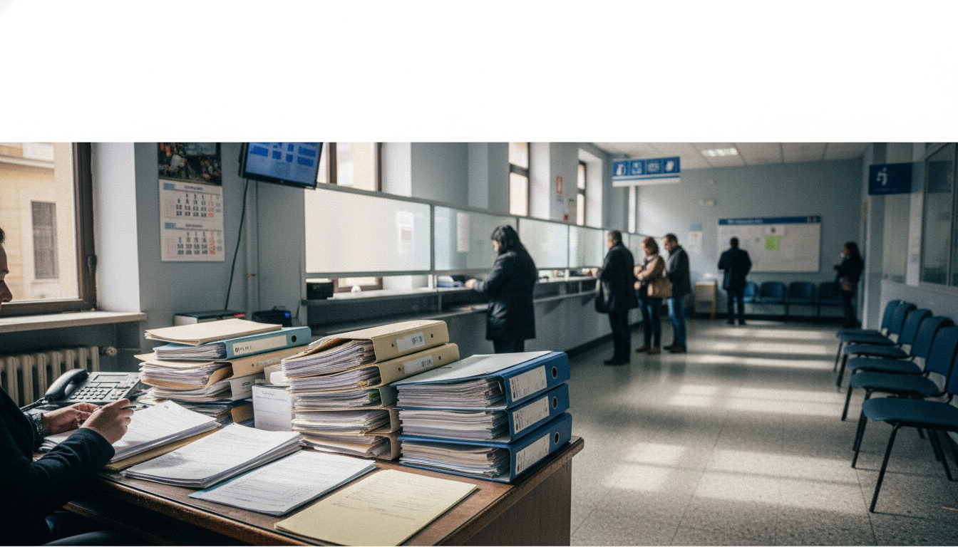 Ciudadanos colombianos consultando información electoral en un entorno consular